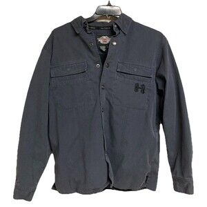 Men's Harley Davidson Shacket Fleece Lined Snaps Y2K Embroidered Gray Sz Medium